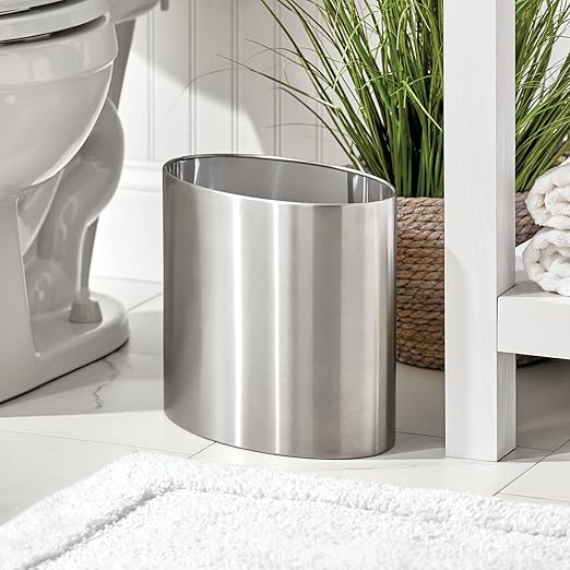 Stylish Silver Oval Metal Trash Can - An Exquisite Storage Choice