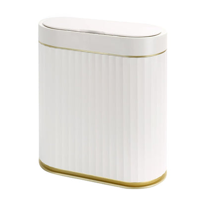 Elegant and Waterproof: White Striped Trash Can, a New Fashion in Home Storage