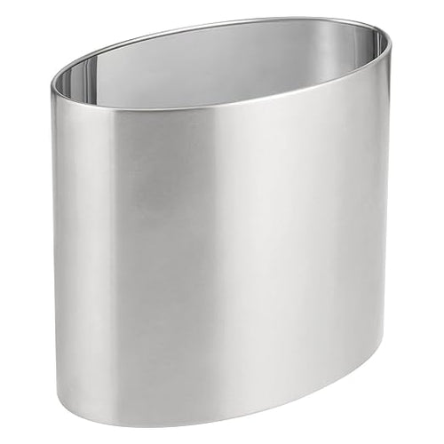 Stylish Silver Oval Metal Trash Can - An Exquisite Storage Choice