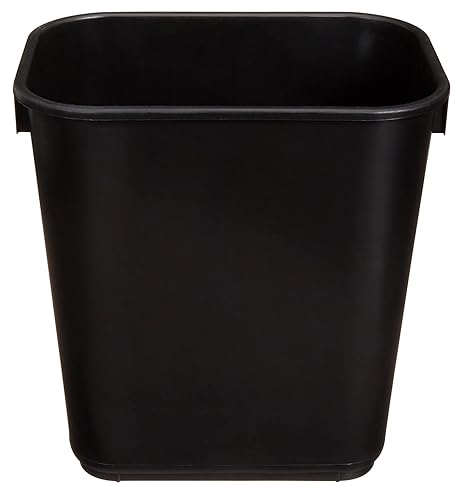 Durable Rectangular Black Plastic Trash Can – Open Waste Bin for Office, Bathroom, Kitchen & Home Use – 12L Capacity, Space-Saving Design (12 x 11.375 x 8 in)