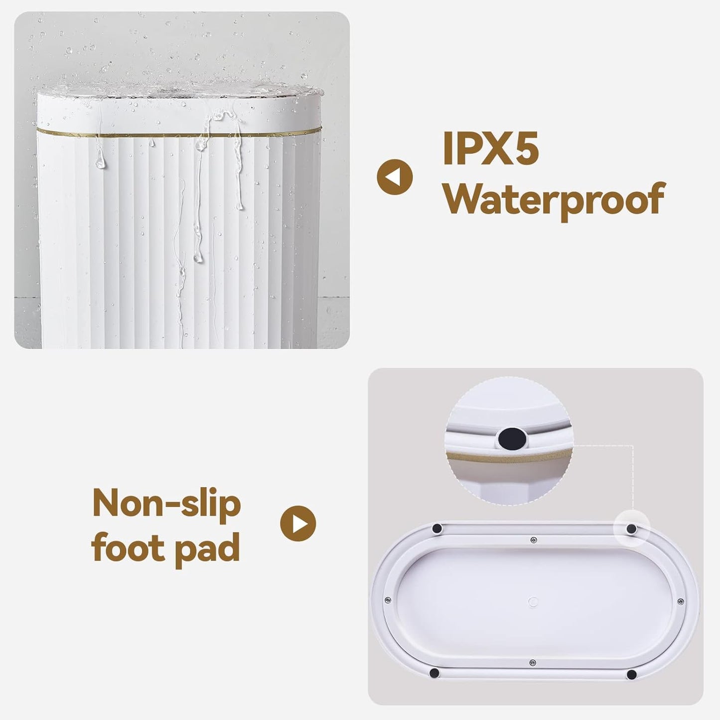 Elegant and Waterproof: White Striped Trash Can, a New Fashion in Home Storage