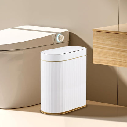Elegant and Waterproof: White Striped Trash Can, a New Fashion in Home Storage
