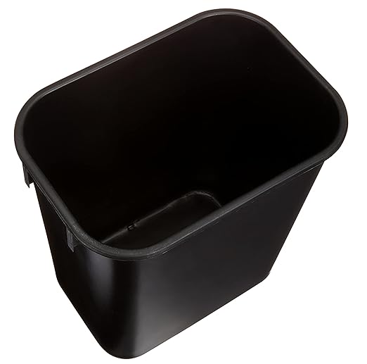 Durable Rectangular Black Plastic Trash Can – Open Waste Bin for Office, Bathroom, Kitchen & Home Use – 12L Capacity, Space-Saving Design (12 x 11.375 x 8 in)