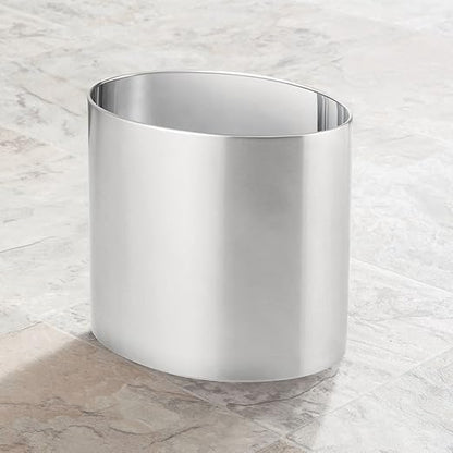 Stylish Silver Oval Metal Trash Can - An Exquisite Storage Choice