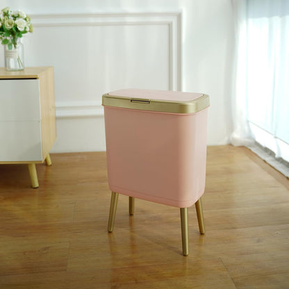 Nordic Style Pink Trash Can with Lid and Legs – Modern Rectangular Waste Bin for Bedroom, Living Room, Office – Stylish Covered Garbage Bin (13.07×7.72×19.09 in)
