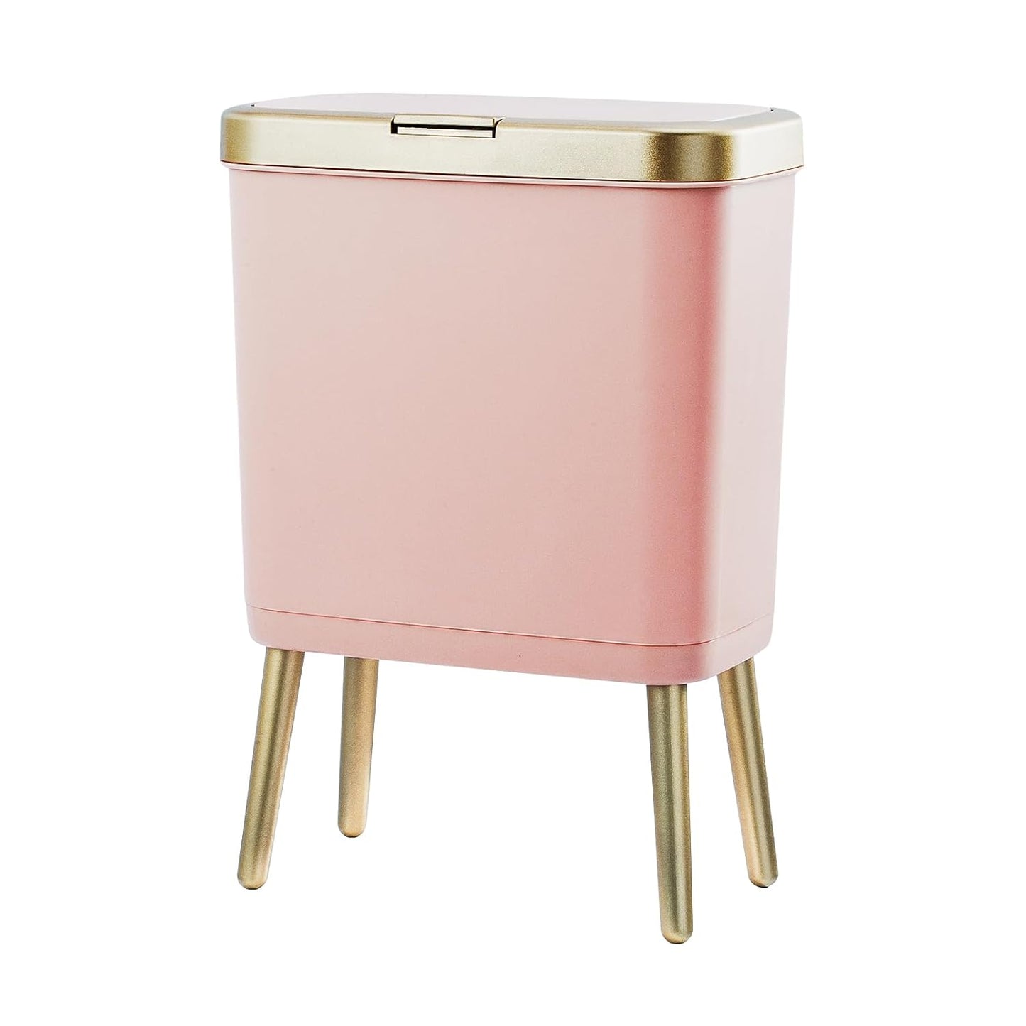 Nordic Style Pink Trash Can with Lid and Legs – Modern Rectangular Waste Bin for Bedroom, Living Room, Office – Stylish Covered Garbage Bin (13.07×7.72×19.09 in)