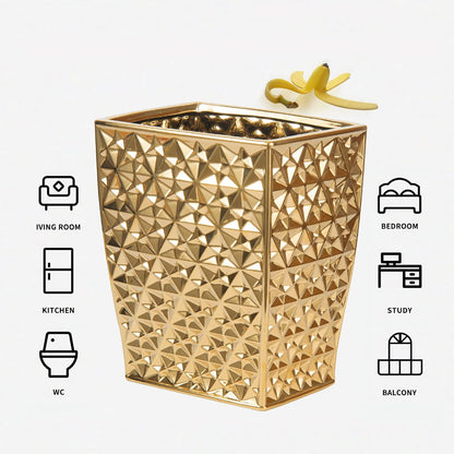 Luxurious and Shining: Golden Ribbed Trash Can, a New Highlight in Home Storage