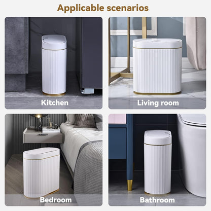 Elegant and Waterproof: White Striped Trash Can, a New Fashion in Home Storage