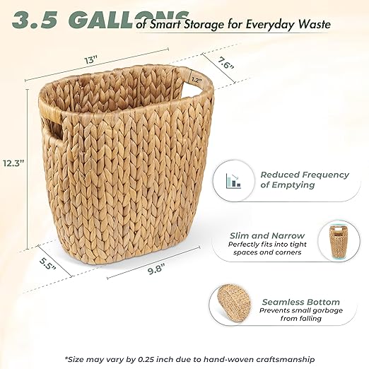 3.5 - gallon Hand - woven Wicker Trash Can - A New Favorite for Stylish Storage